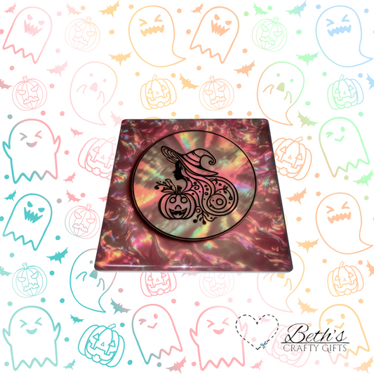 Pink witch coaster